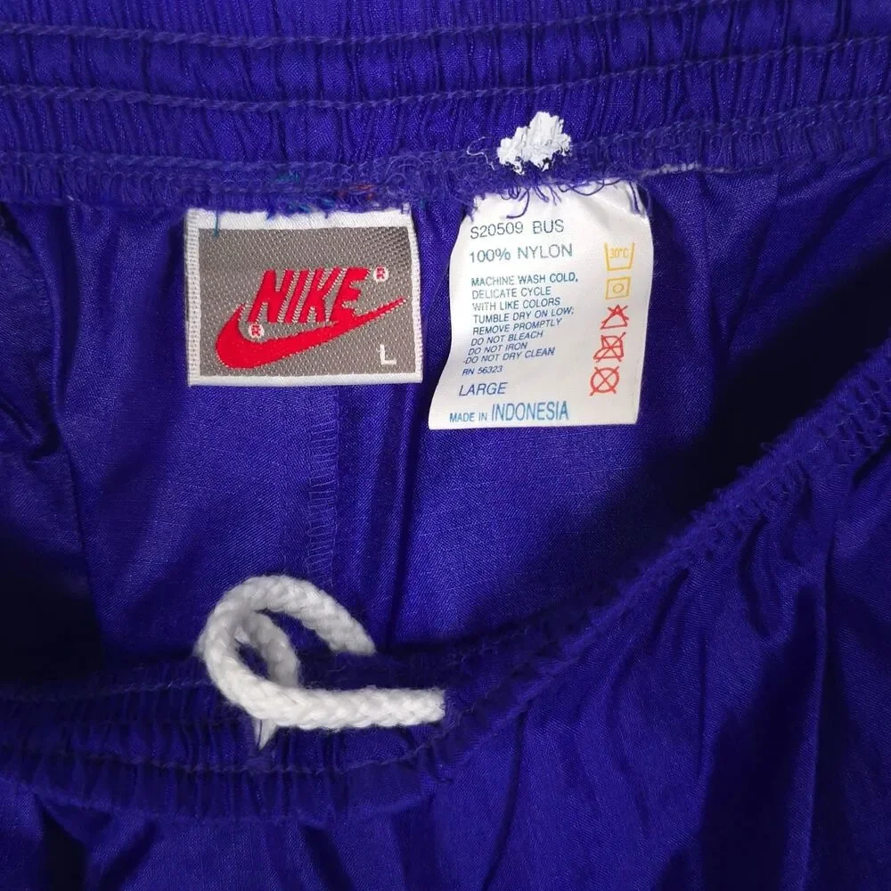 NIKE VINTAGE Track Pants LARGE S20509 BUS Ankle Zip Elastic Hem‎ Blue Nylon 90’s